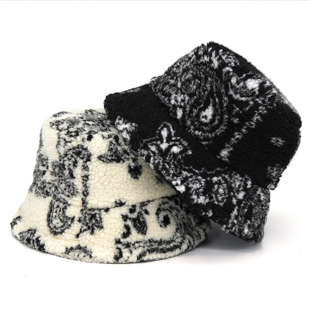 

2022 New Winter Bucket Hats Wool Cashew Fisherman Hat Female Korean Warm Fisherman Hat Flower Panama Hat Winter Corduroy Outdoor