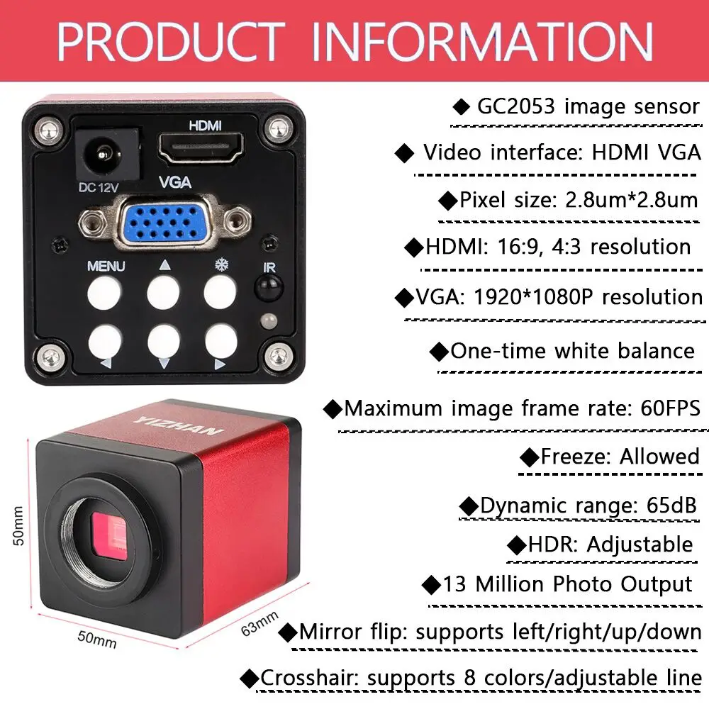 Mikroskop przemysłowy 1080P HD 130X/150X/180X C-Mount cyfrowa kamera wideo pomiar HDMI VGA do lutowania PCB naprawa telefonu