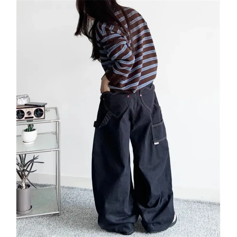 Lockere Denim-Jeans mit weitem Bein und Herz-Kit-Arbeitskleidung Sle Korean Faion Regular Fit Medium Softn Exklusiv online