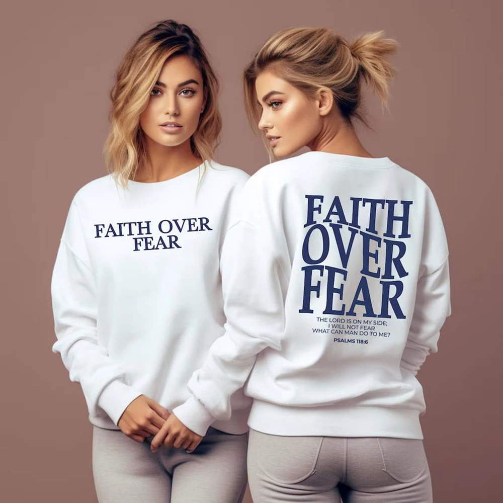 Faith Over Fear Sweatshirt Christian Hoodie Trendy Jumper Bible Verse Sweater Religious Crewneck Sweatshirts Jesus Faith Tops