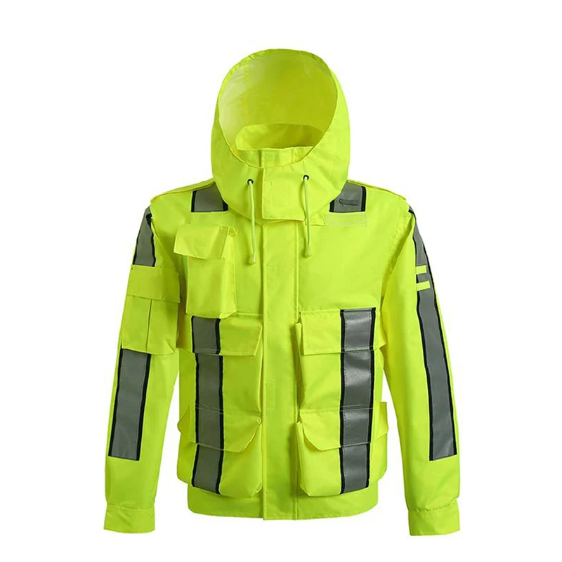 Hi Vis Workwear Safety Jacket Reflective Jacket Raincoat Men Waterproof Outwear Men Multi Pockets Jacket Working Uniform