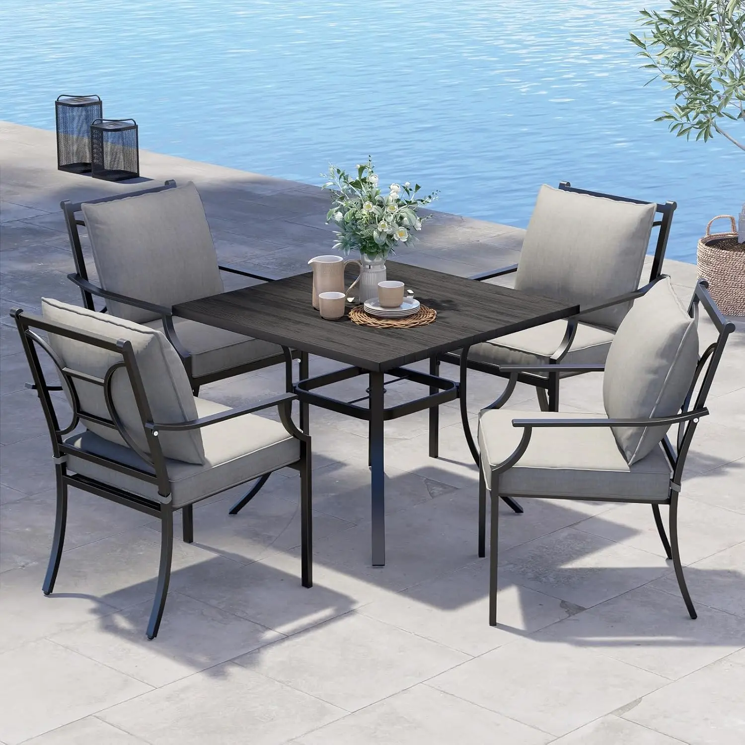

5-Piece Patio Dining Set for 4, E-Coated Outdoor Dining Set Fixed Patio Dining Chairs with Olefin Cushions & 1, Customized