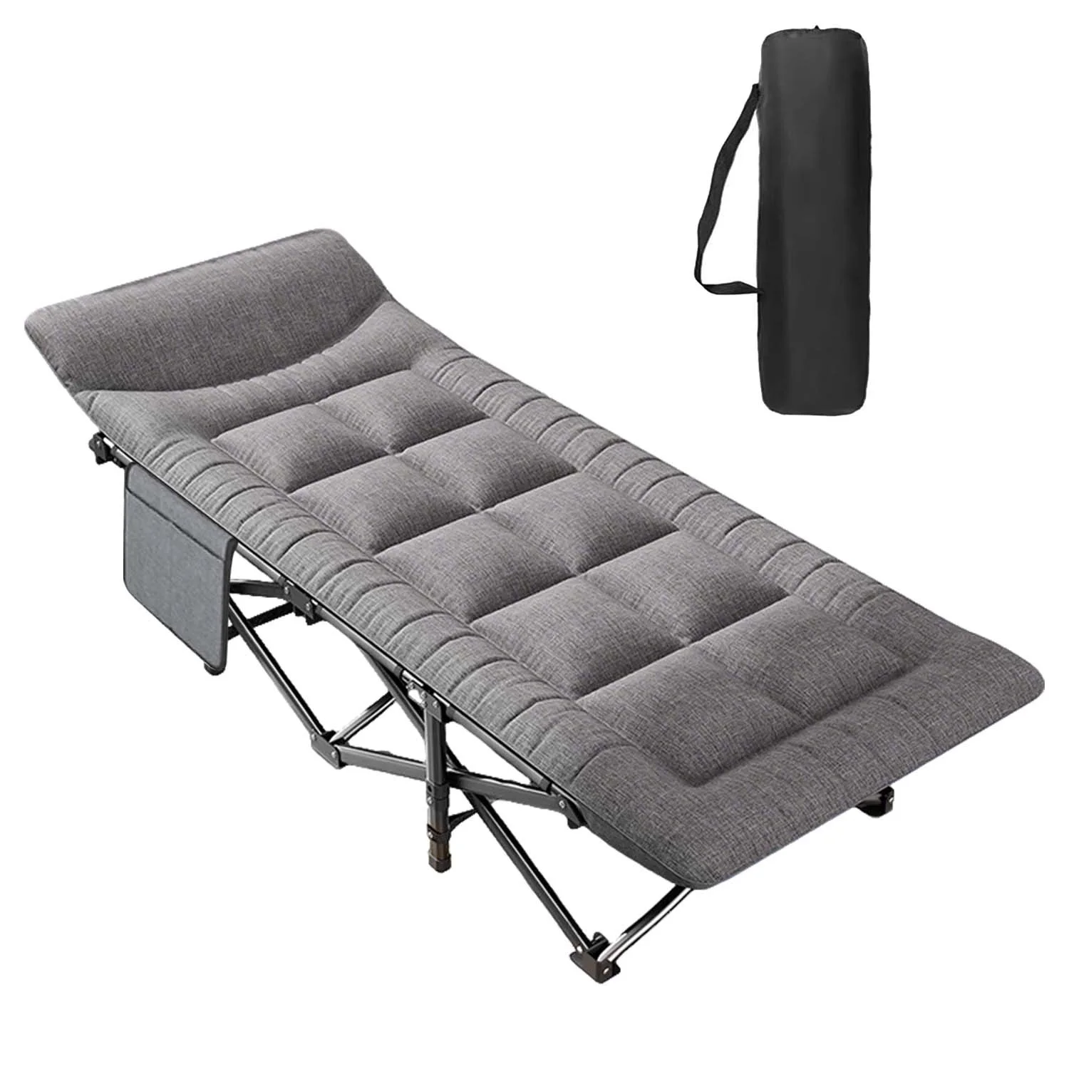 Opvouwbaar Campingbed 200 kg – Draagbaar Enkelvoudig Kampeerbed met Stalen Frame en Ingebouwd Kussen, Ideaal voor Buitengebruik, Tuin of Kantoor