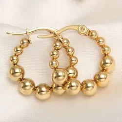 Stainless Steel Gold Ring Earrings With Beads Smooth Hollow Round Ear Buckles For Women Waterproof And Colorfast Jewelry Gifts