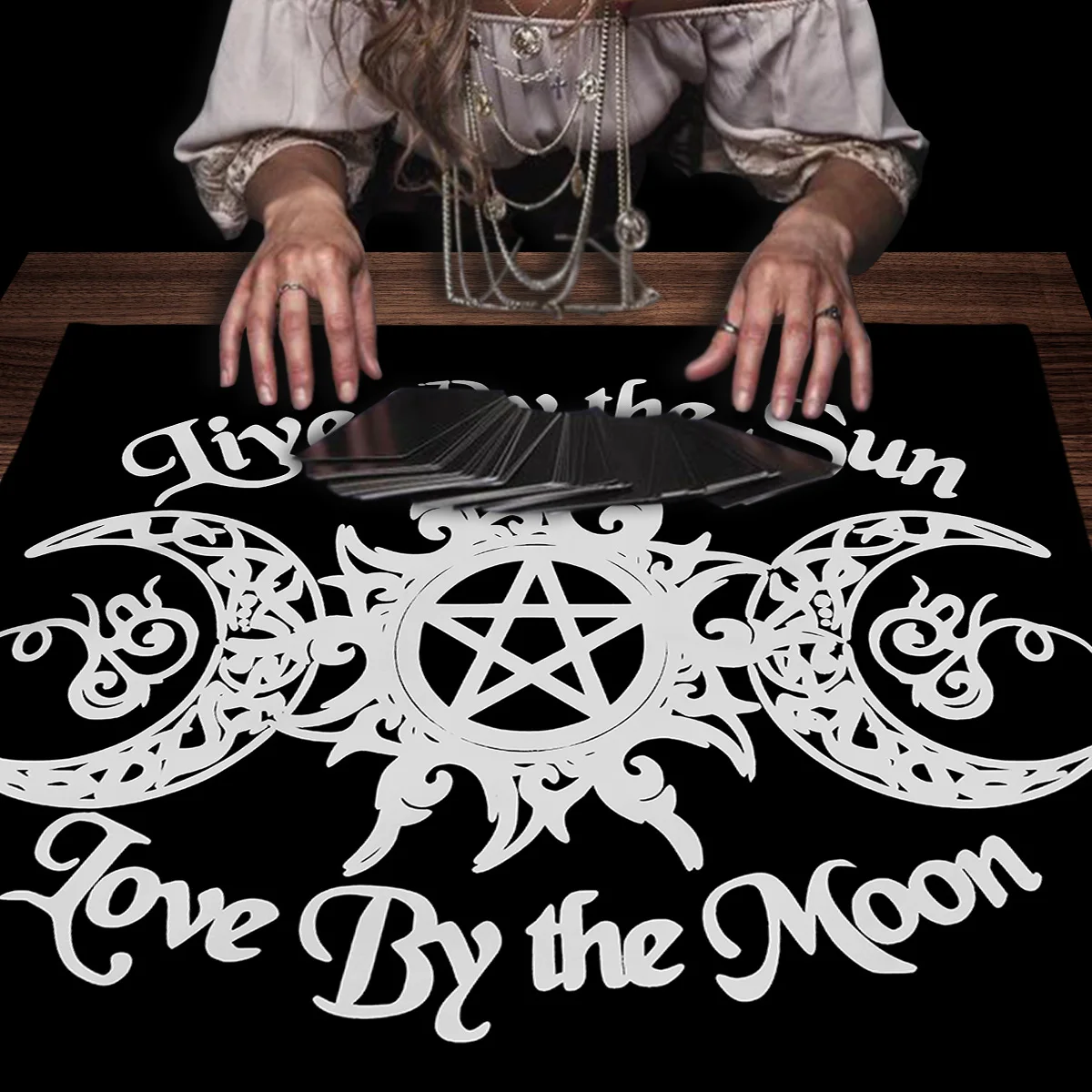 Triple Moon Star Tarot Cards Tablecloth Wicca Altar Cloth Moon Phase Pagan Table Cloth Oracle Card Pad Tarot Mat Home Decor