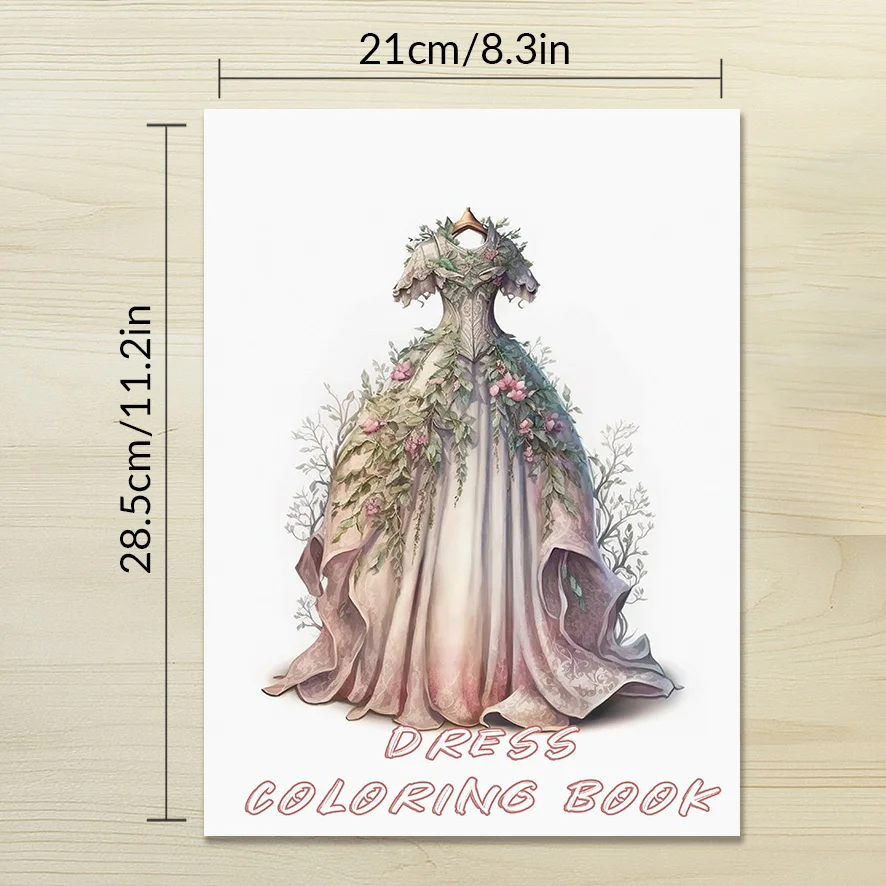 Beautiful Dress Coloring Book - 8.3 x 11.2 inches 32 pages - Relaxation and stress relief, great gift for family or friends