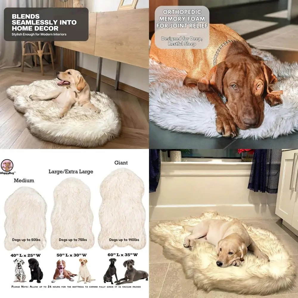 

Ортопедическая кровать для собак из пены с эффектом памяти, плюшевый водонепроницаемый чехол для домашних животных от маленьких до XL (белый и коричневый, 40x25)