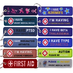 Medical Disease Slogan Key Ring Embroidery Key Fobs Holder Key Tag Key Chain for Motorcycles Jet Tags Nurse Doctors Gifts
