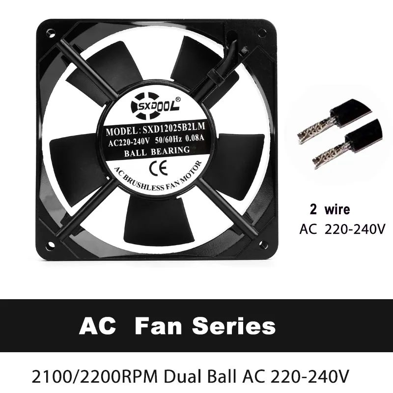 1pcs 220v fan 120mm SXDOOL 240V Dual Ball Bearing 120X120X25mm 50/60Hz metal Frame AC Fan Exhasut Fan Indsutry Cooling Fan