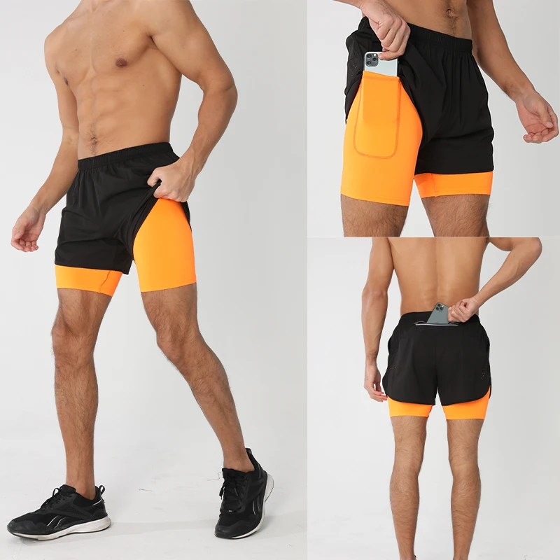 Men's Running Shorts Quick-drying Fitness Black Double Layer Shorts Men New Sport Workout Training Bodybuilding Short Pants