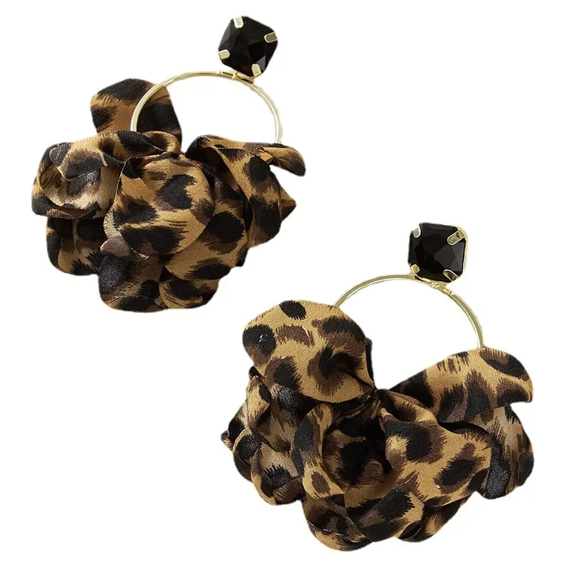 Korean Personality Fabric Drop Earrings For Women New Fashion Leopard Print Earring Vacation Jewelry Daily Wearing Party