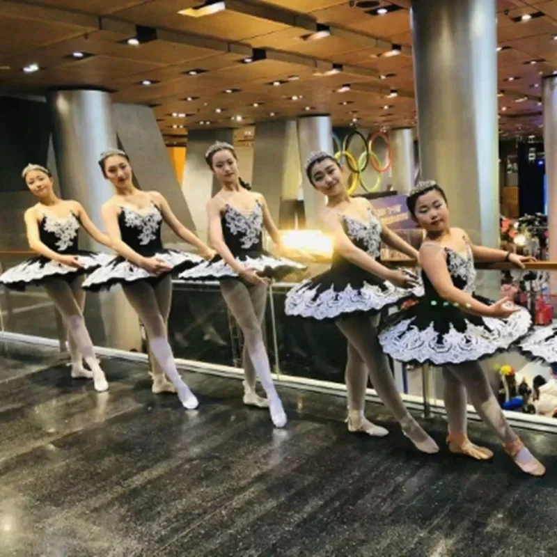 

Black Professional Ballet Tutu Kids Girls Women Adult Lace Sequined Swan Lake Pancake Tutus Ballet Adult Ballerina Dance Dress