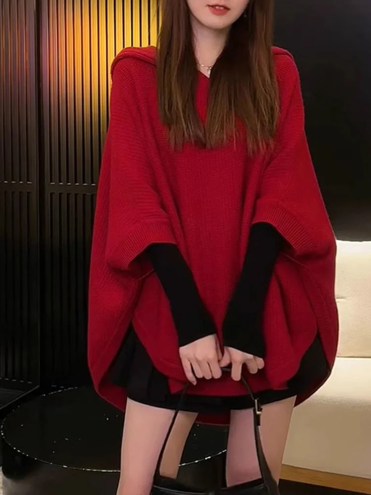 

Ele Hooded Cowl Ne, женский свитер Faion Lazy Sle, цветной свободный вязаный топ, корейская версия, чистый цвет