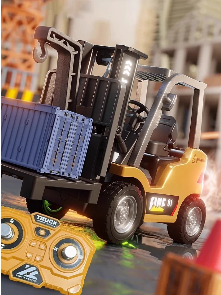 새로운 미니 데스크탑 합금 원격 조종 지게차 1:64 시뮬레이션 조절 가능한 건설 차량 모델 장난감 소년 선물