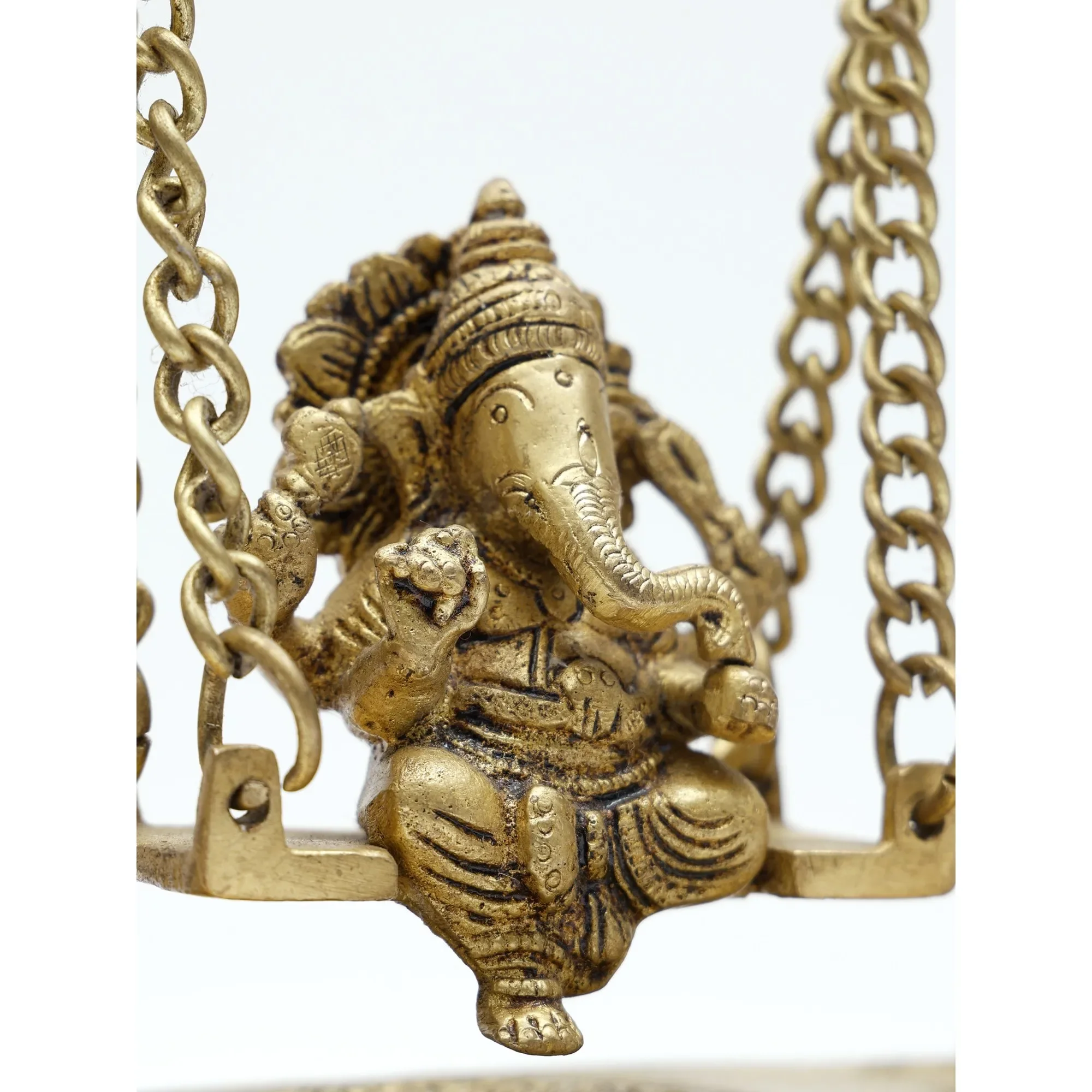 12-Inch elegant brass statue of Lord Ganesha Chaturbuga chic swing sculpture