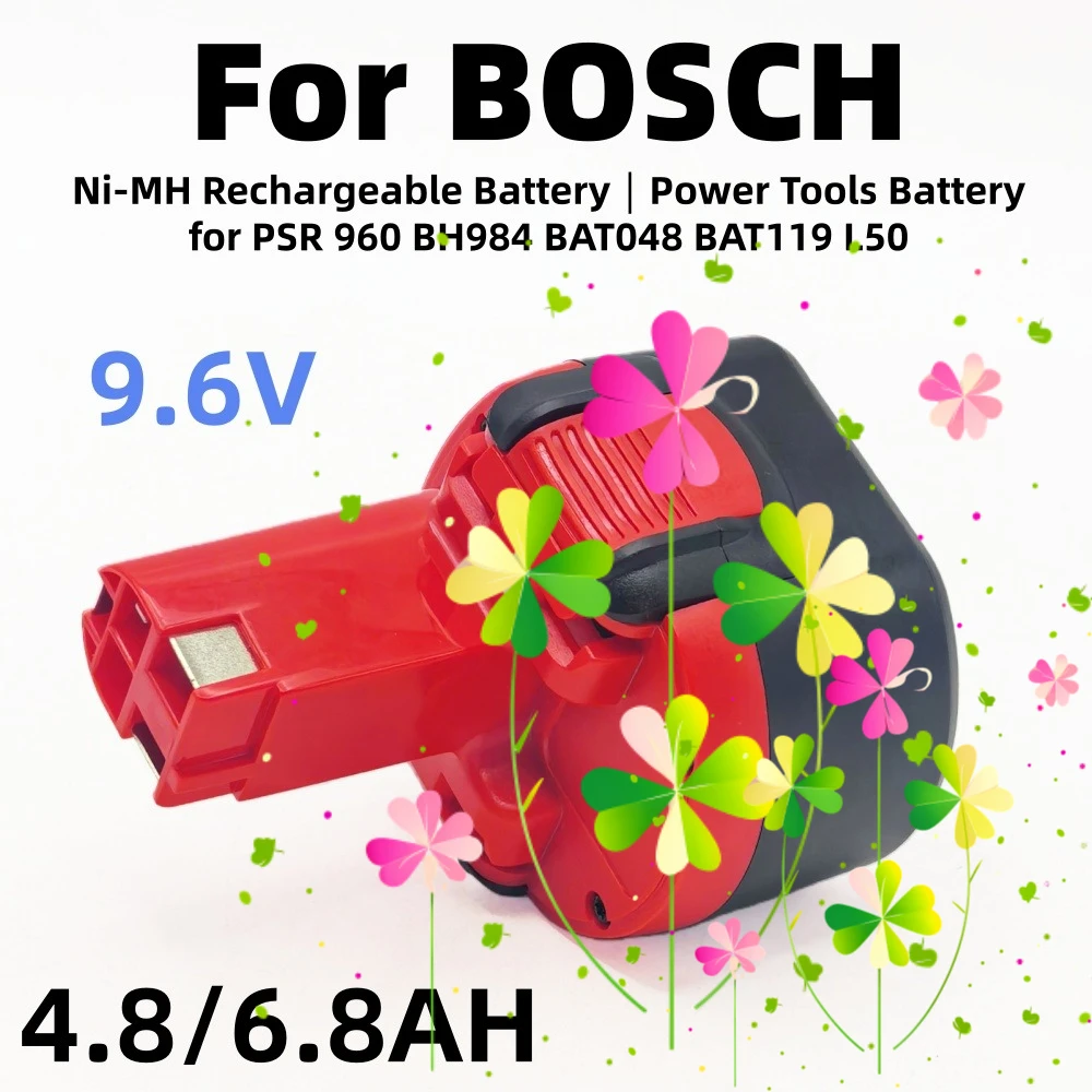 

For Bosch BAT048 9.6V 4.8/6.8Ah Battery Replacement BAT048 BAT100 BAT119 2607335272 2607335461 GSR 9.6VE-2 PSR 9.6VE-2 PSR960