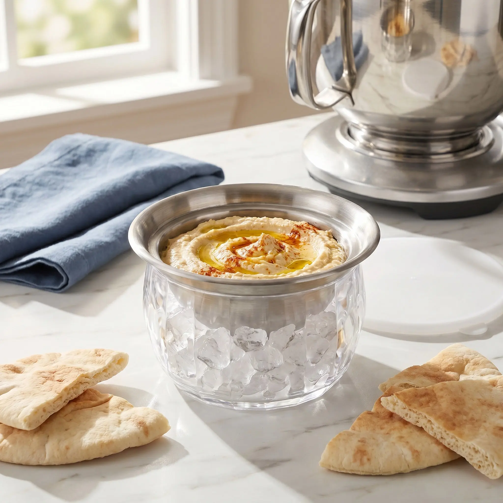 

Chilled Dip Bowl Chilled Serving Container Ice Dipping Base Stainless Steel Cooling Holder For Salsa Hummus Pasta Salad Fruit