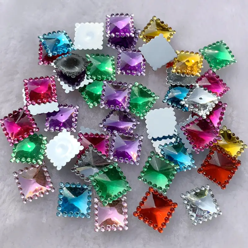 Diamantes de imitación acrílicos de 80 UDS y 12mm, Gema cuadrada con parte trasera plana, fabricación de joyas DIY, ropa y teléfono móvil, diamantes de imitación decorativos