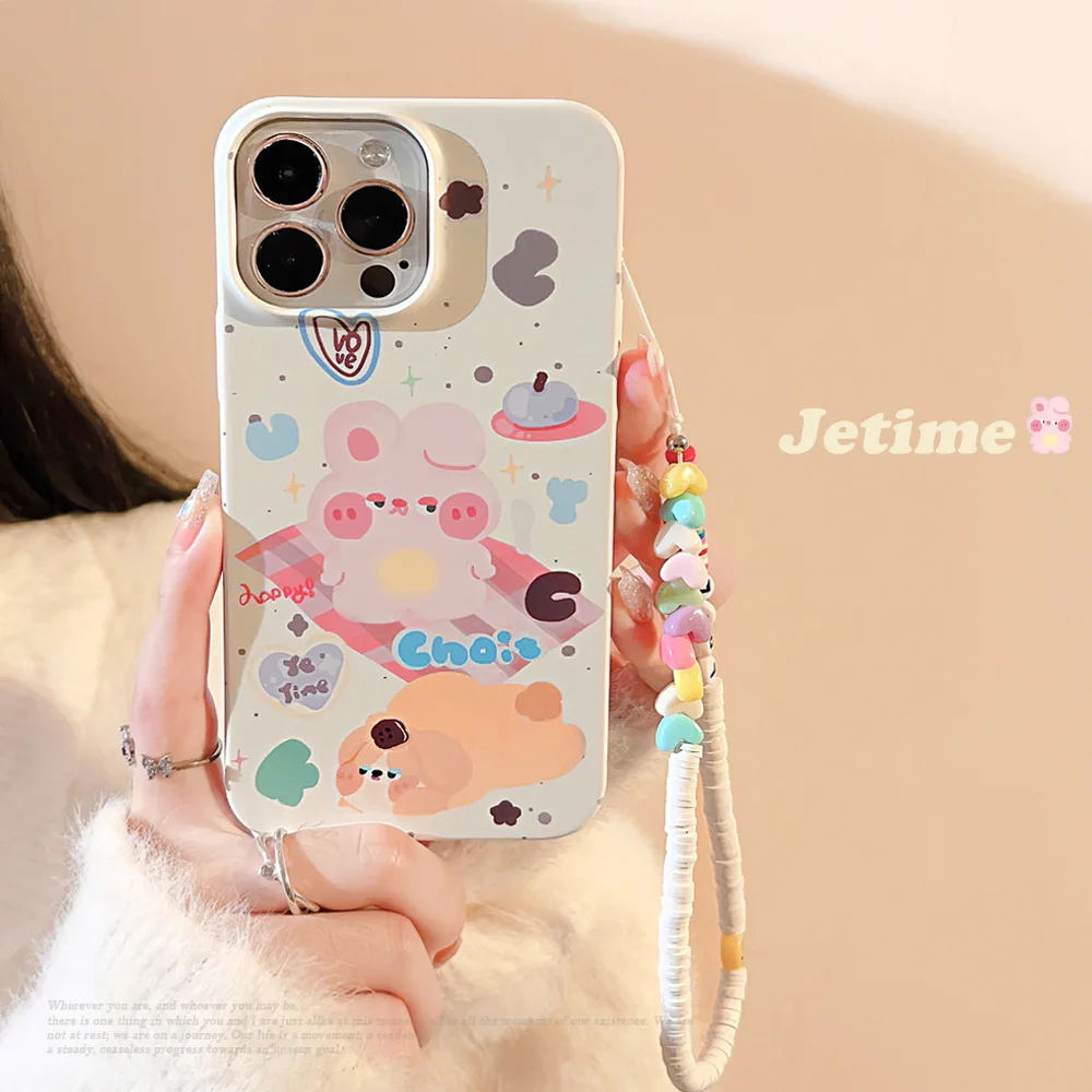 Bunny Love Phone Cases for IPhone 11 12 13 14 Pro Max for IPhone Graffiti Korean Vintage Phone Case Picnic Party Cute Fashion