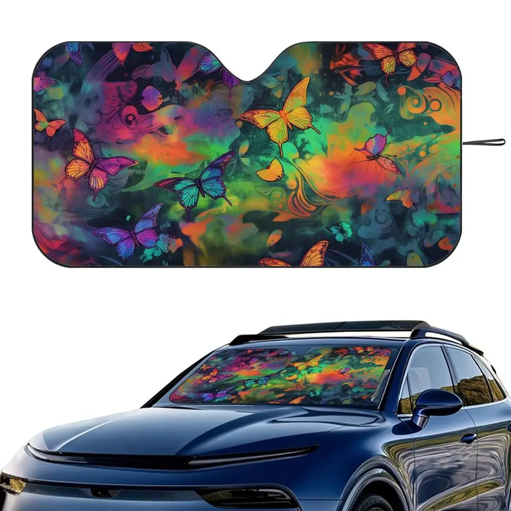 

1PC Butterflies Funny Car SunShade Windshield Foldable Three-layer Insulation Sunshade By Suction Cup Blocks UV Rays Sun