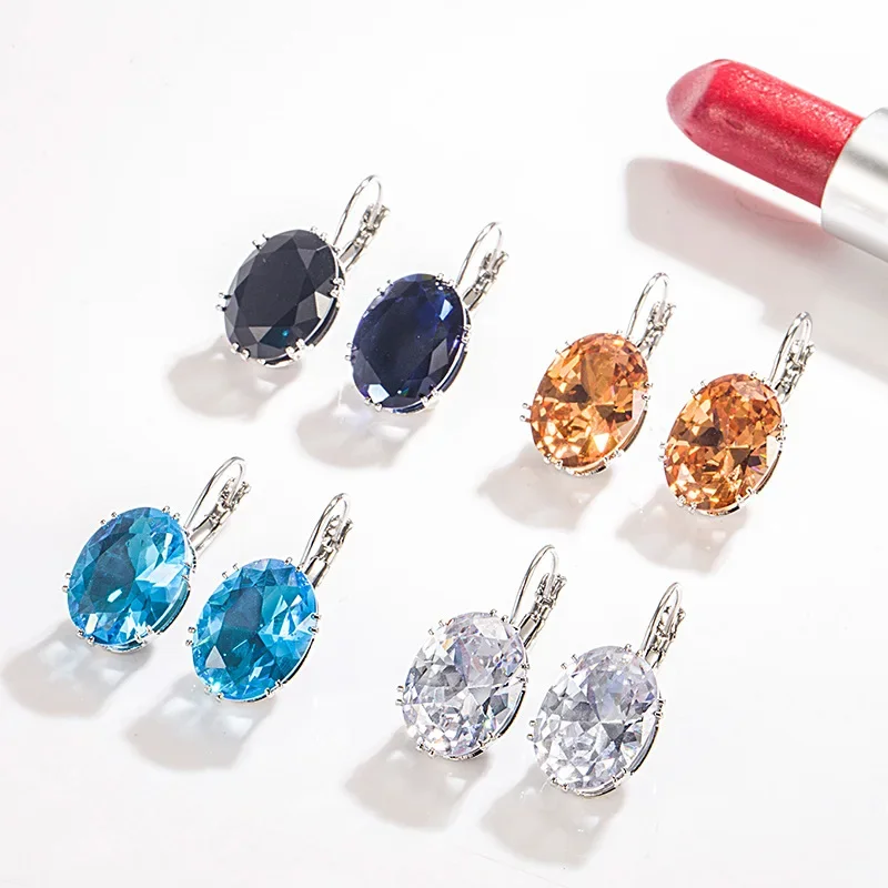 Solid 925 Silver Blue Sapphire Drop Earring for Women Aros Mujer Oreja Silver 925 Jewelry Orecchini Geometric Topaz Earrings