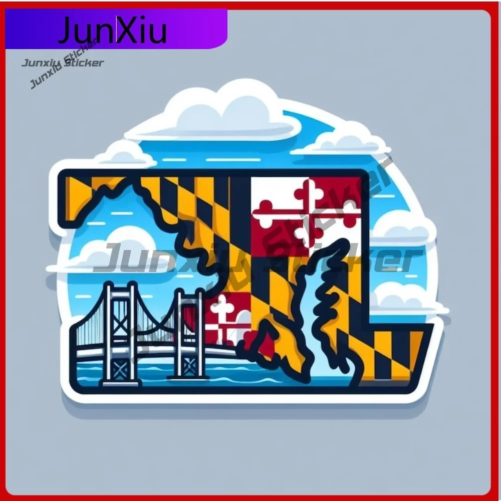 Creative State Of Maryland And Flag Waterproof UV Resistant Vinyl Sticker Decal Scratch Sunproof Exterior Durable Outdoor