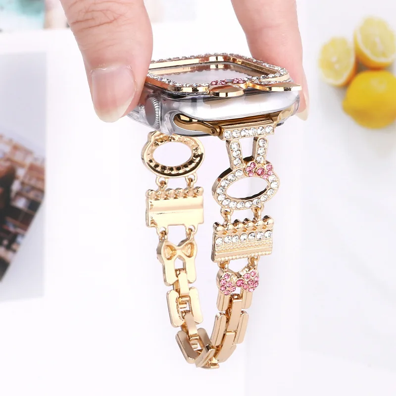 Metal Christmas Strap For Apple Watch Band Y2K Metal Diamond 45mm 41mm Watchband Women Jewelry Bracelet For iWatch 9 8 7 6 5 4