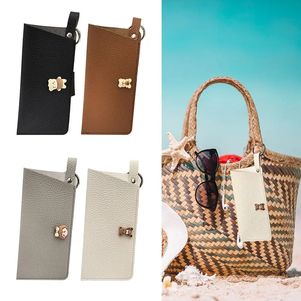 حقيبة تخزين النظارات الشمسية المصنوعة من جلد البولي يوريثان مع حلقة مفاتيح بلون سادة معلقة للنظارات الشمسية وحامل نظارات شمسية محمول متين #4