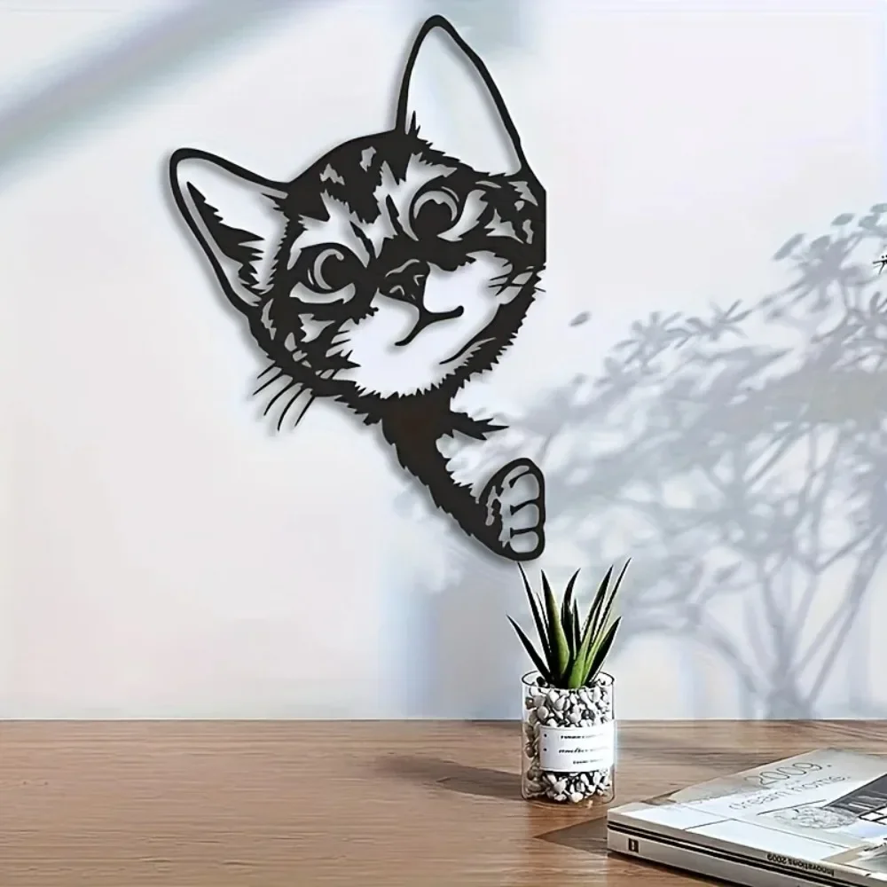 CIFBUY Iron Wall Art Vintage Cat Peeking Metal Sculpture Rustproof Hanging Plaque Home Office Garden Patio Decor Sign