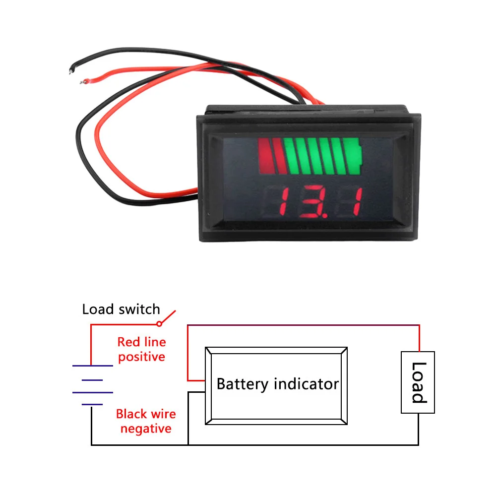 Waterproof Car Battery Charge Level Indicator 12V 24V 36V 48V 60V 72V Lithium Battery Capacity Tester LED Display Voltmeter