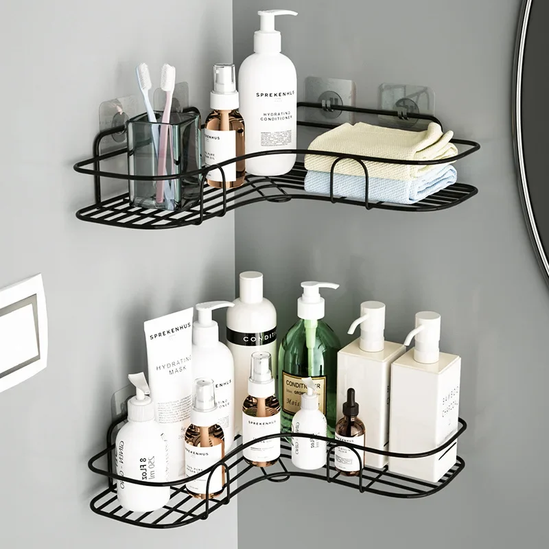 Bathroom Shelf Shower Wall Mount Shampoo Storage Holder with Suction Cup No Drilling Kitchen Storage Bathroom Accessories