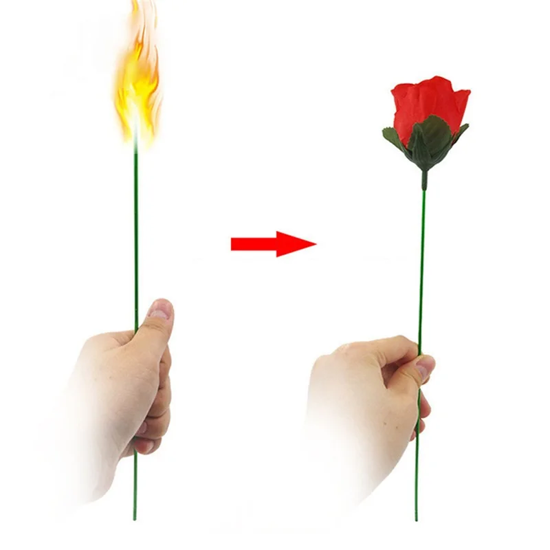 Torch to Rose Magic Trick Flame Appearing Flower Professional Magic Props for Wedding Party Shows