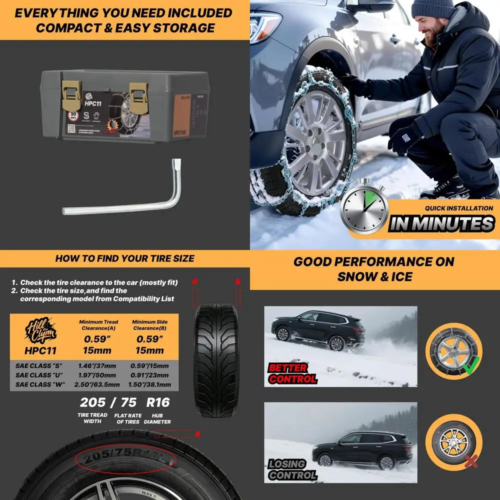 

Snow Chains for Car Tires, Tire Chains for Pickups, SUVs and Light Trucks, Quick Fit & Easy Installation, HPC1142 Reusable Emerg