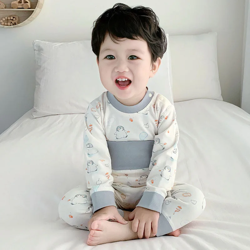 Baby Autumn Pajamas Set Infant Cute Printed Animals Home Wear Suit Toddler Floral High Waist Loungewear 2PCS