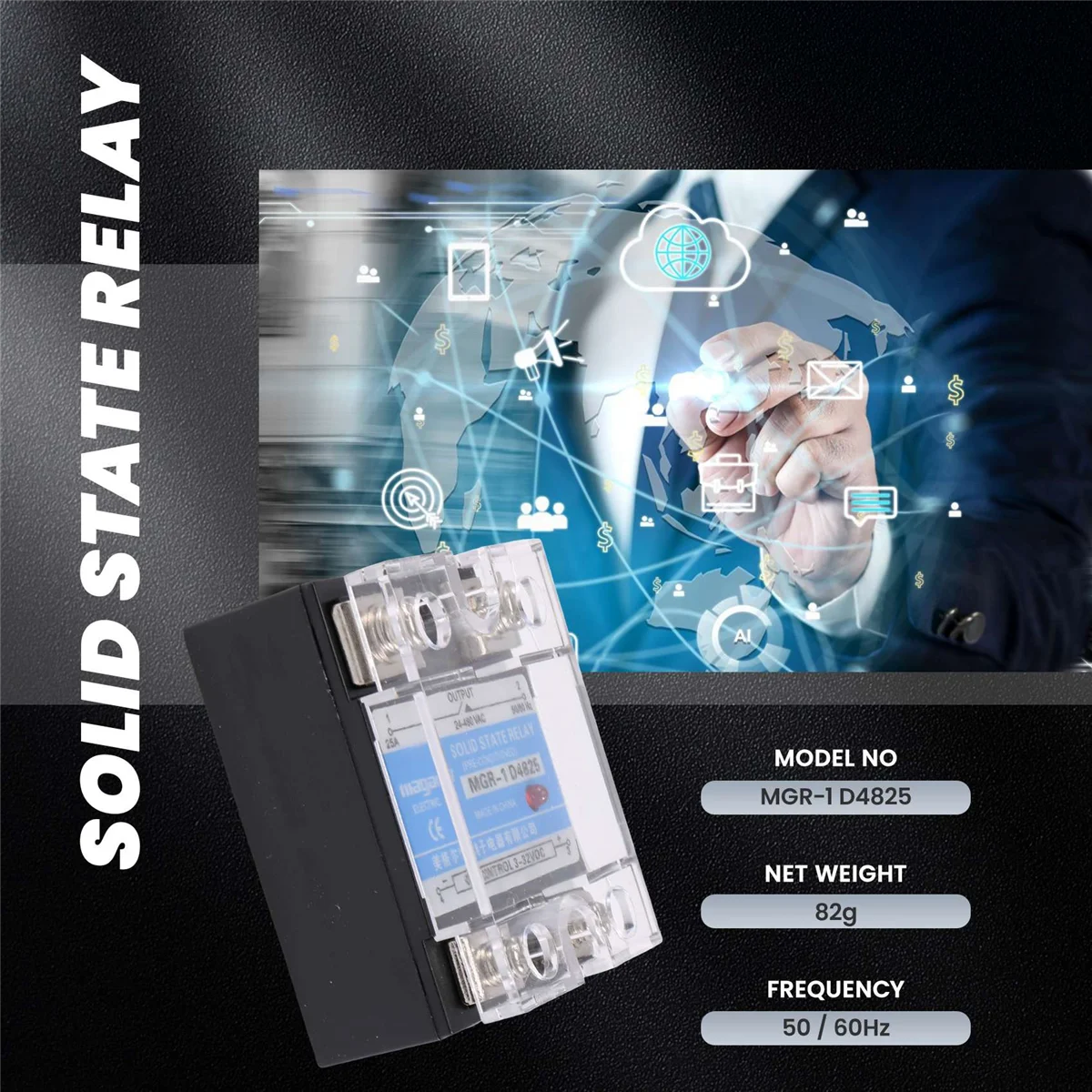 MGR-1 D4825 Relé monofásico de estado sólido SSR 25A DC 3-32 V AC 24-480 V
