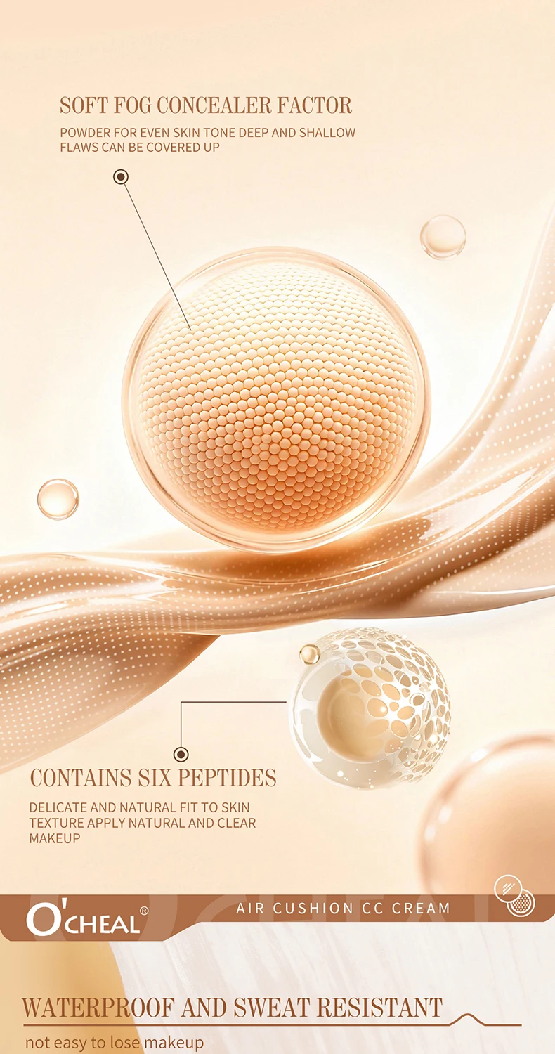 O'CHEAL Mushroom Cushion CC Cream Gesichts-Make-up Luftige Abdeckung Langanhaltend Feuchtigkeitsspendend Wasserfest Ölkontrolle Concealer BB Cream – Detail 6