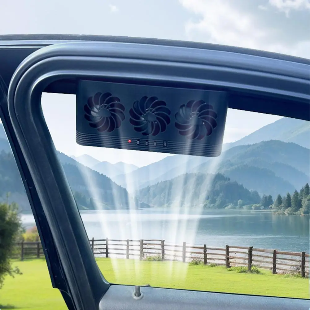 Solar Powered Car Radiator Cooling Fan With 3 Air Outlets Car Window Air Vent Fan USB Powered Auto Ventilation Fan For All Cars