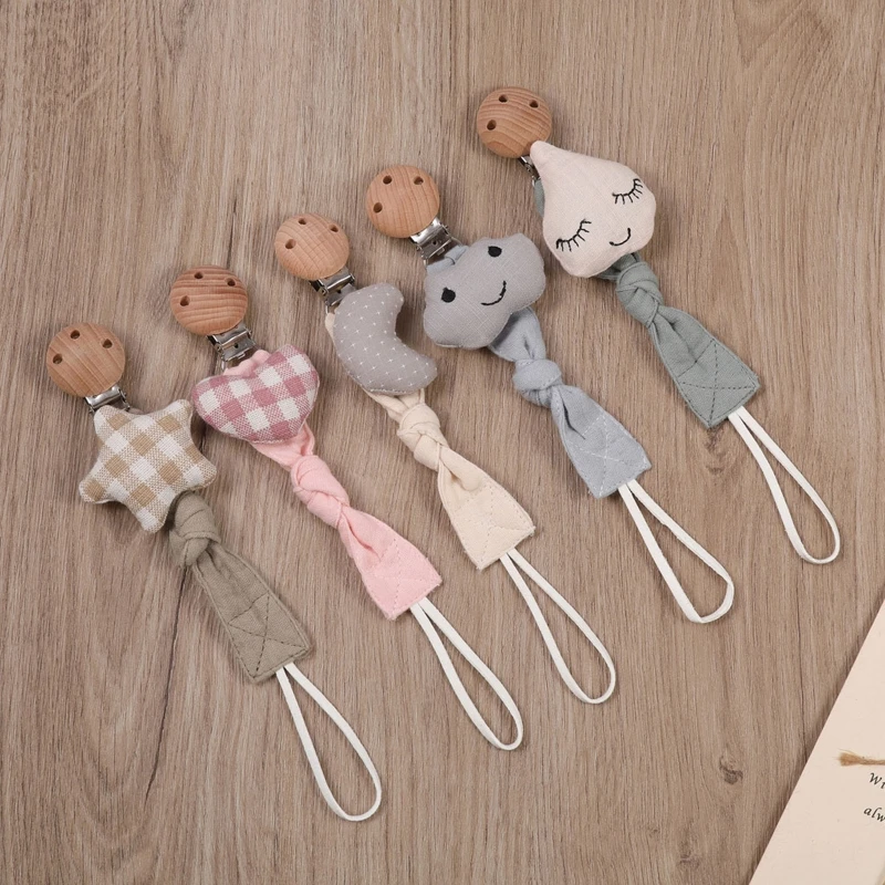 JONursing-Attache-tétine en coton pour bébé, clip de sucette fait à la main, support de style campagnard de dessin animé, cadeau de Noël, DUNIHandmade