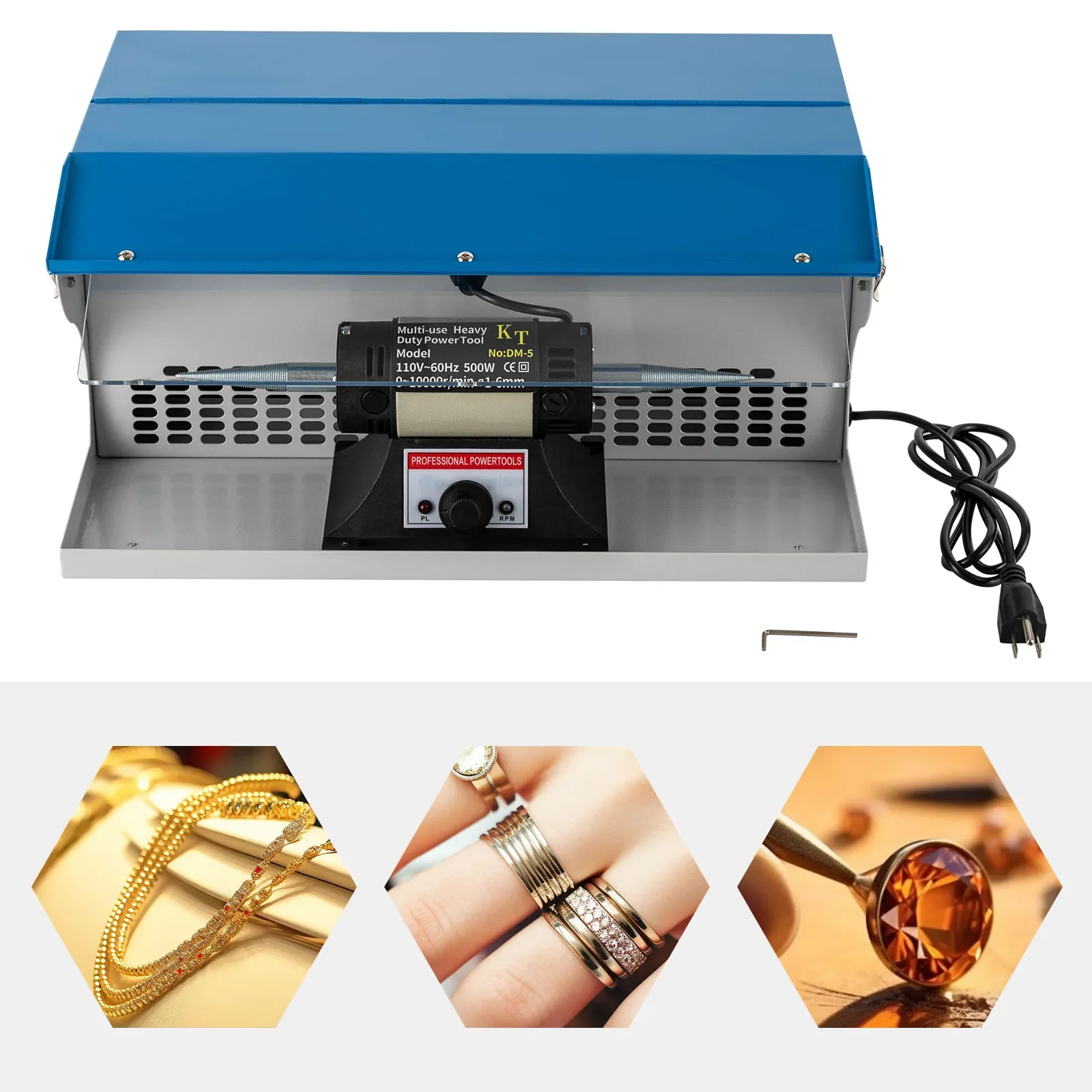 Jewelry Rock Polishing Buffer Machine Benchtop 110V Electric Dust Collector with Light 500W