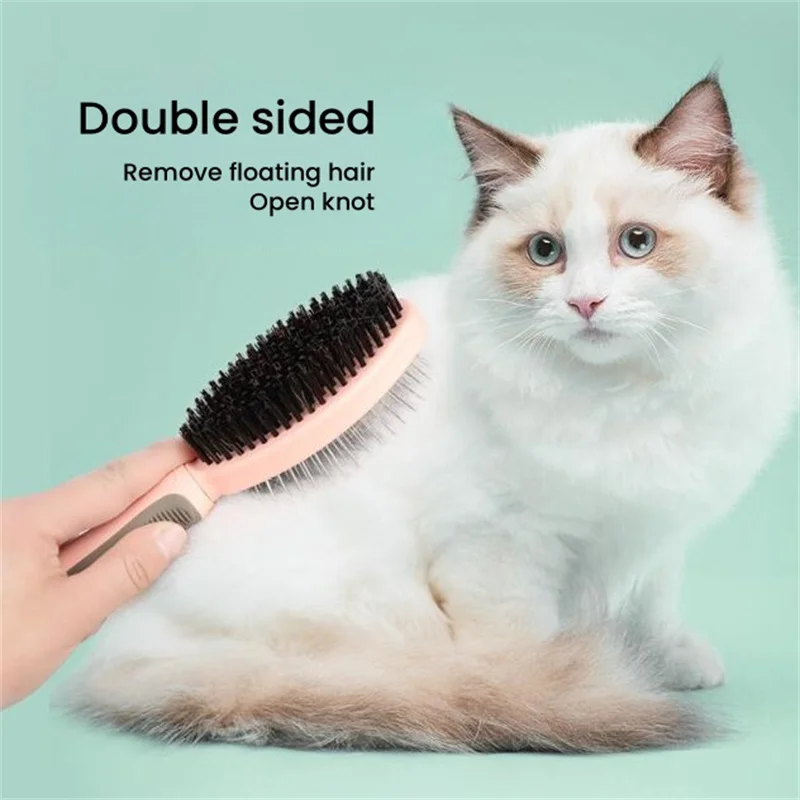 Dubbelzijdige Hond Pin Kam Varkenshaar Huisdierborstel 2-in-1 Schoon haar Ontschaduw en massage met rubberen handvat Verzorgingsartikelbenodigdheden