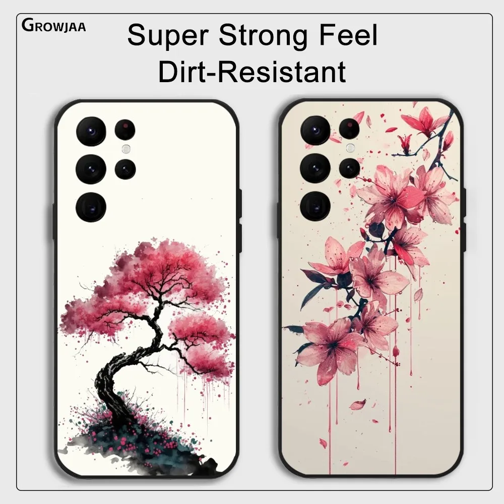 Cherry Blossom Tree Art Phone Case For Samsung Galaxy S25 S24 S22 S23 Ultra S21 S20 Plus 5G Protective Silicone Funda