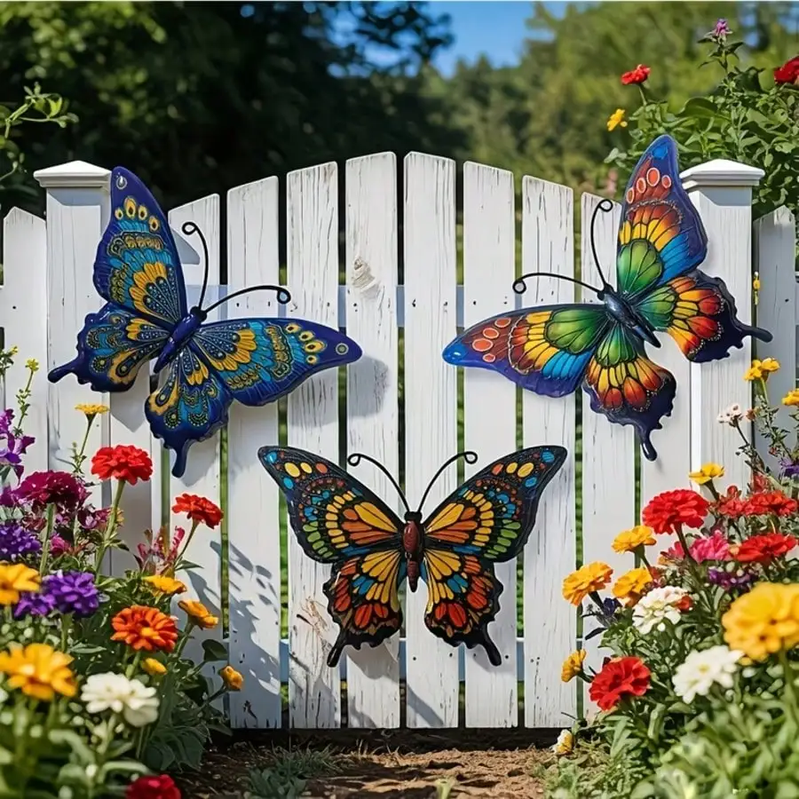 1/3pcs Colorful Metal Butterfly Statue Wall Decor, Suitable for Gardens, Courtyards, and Outdoor Fence Wall Art Decoration