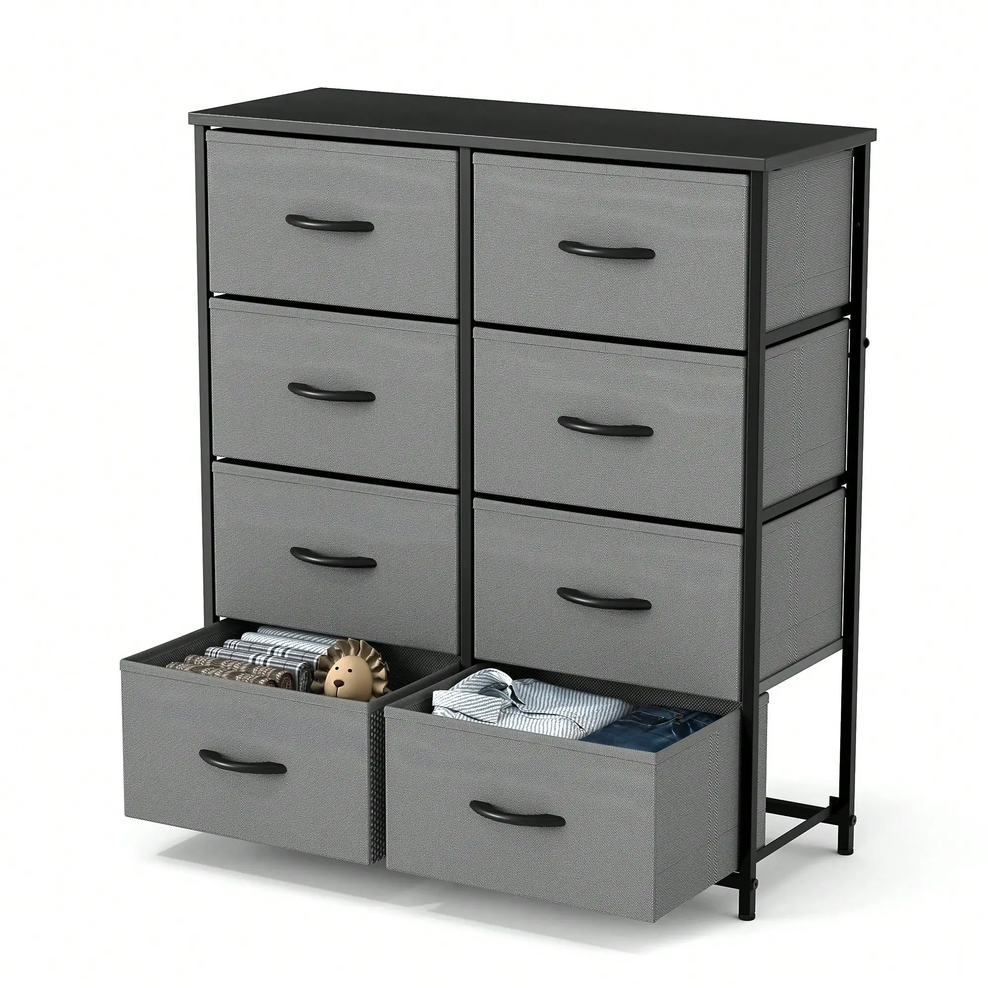 

Tall Dresser With 8 Fabric Drawers Organizer Units, Chest Of Drawers For Bedroom With Wooden Top