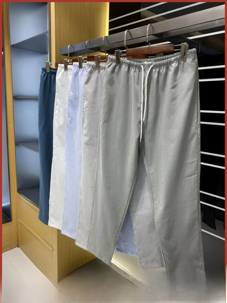 

Повседневные брюки! Пары Сле! Весна 2025 г., новый дизайн в полоску, эластичная талия, свободная посадка, молодежная повседневная одежда