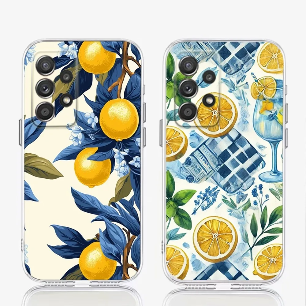 Lemon print vintage Phone Case  For Samsung S30,S23,S21,S22,S20,Ultra,S20,S10,S9,S8,PIus Soft Shockproof Transparent Cover