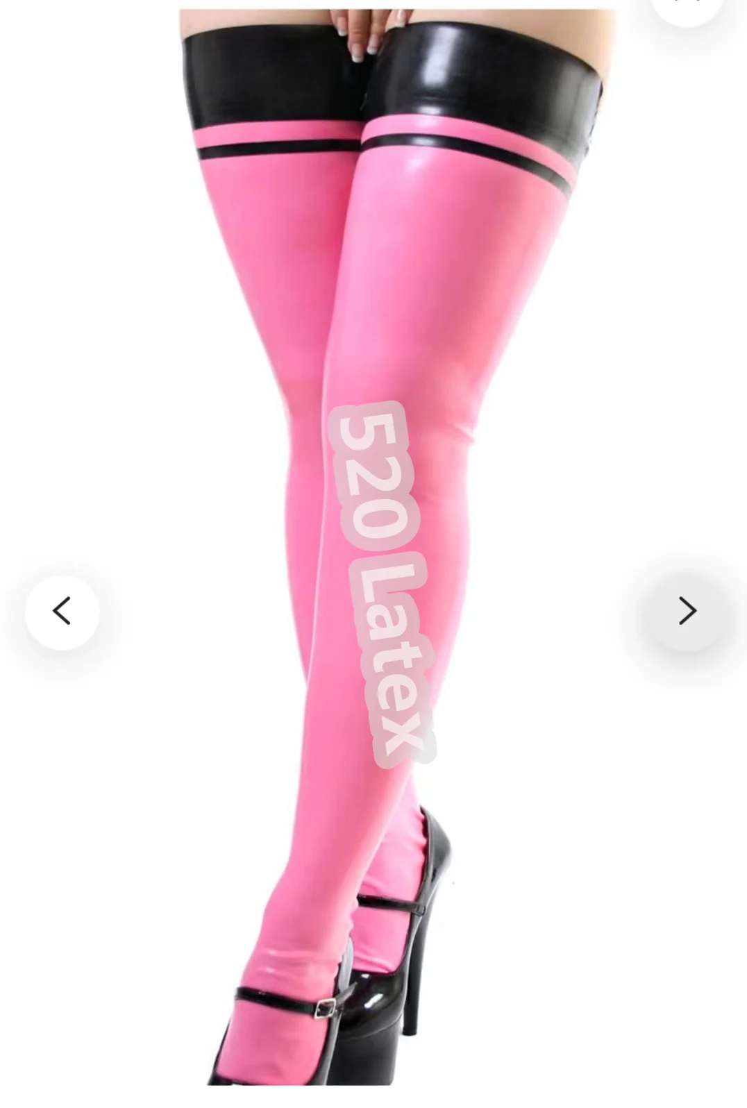 Sexy Long Latex Stockings Pink with Black Rubber Fetish Thigh Socks for Women Wear Cosplay Costumes