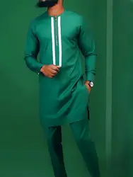 Midden-Oosten Etnische Stijl Mode Groen Banket Heren Overhemd Met Lange Mouwen Tweedelig Casual Pak Dashiki Mannen Vêtements Hommes Stolsel