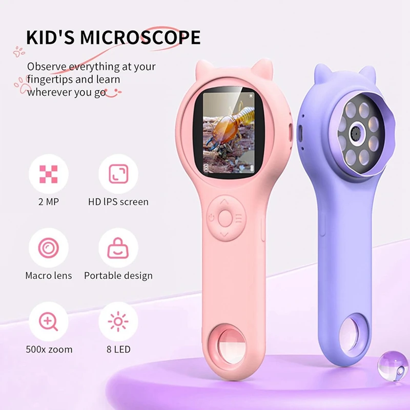 Microscope For Kids - Portable Handheld Magnifying Glass Digital Microscope For Kids Educational Science Toys