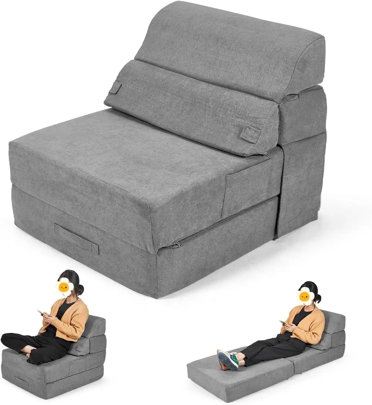 

Folding Sofa Bed Convertible Sleeper Chair, Portable Floor Couch, 77'x26', Grey, 30D Foam