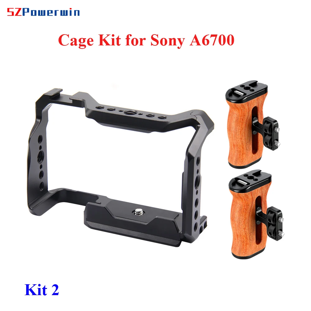 Powerwin for Sony A6700 Camera Cage Kit Stabilizer Rig Protective Extension Frame Gimbal Arri Locating Screw Wooden Handle